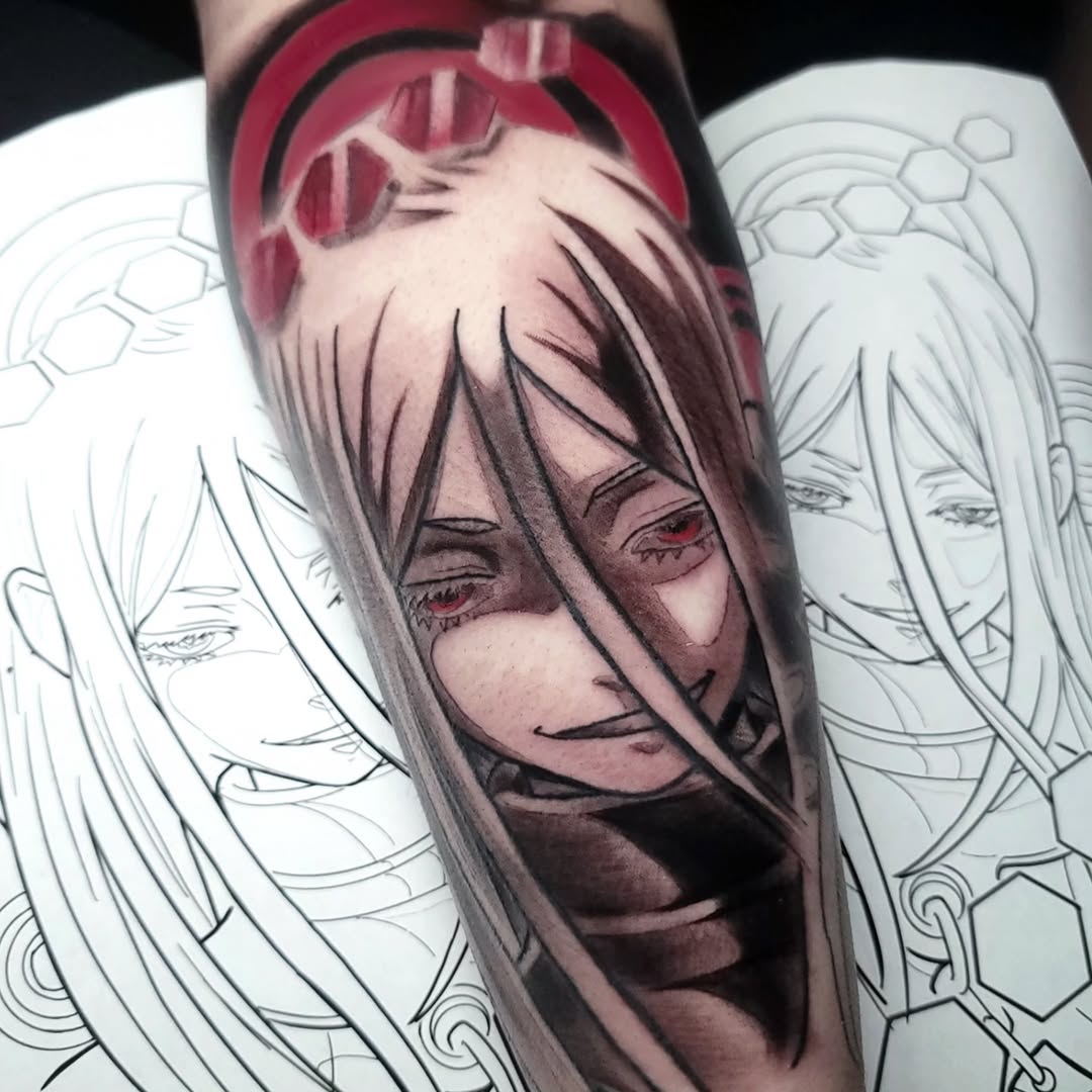 Tattoo by @m.truthtattoos — anime, black_and_grey