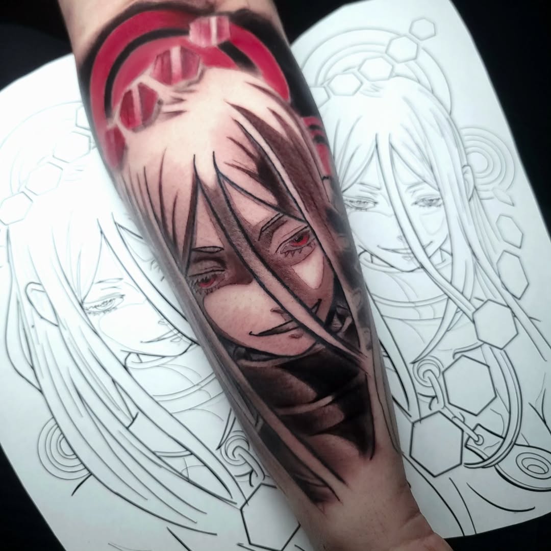 Tattoo by @m.truthtattoos — anime, black_and_grey