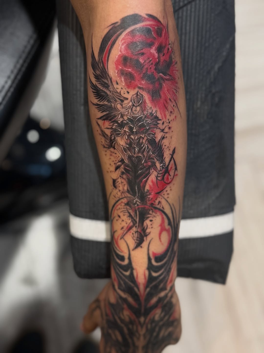 Tattoo by @hypnot.ink — black_and_grey, trash_polka