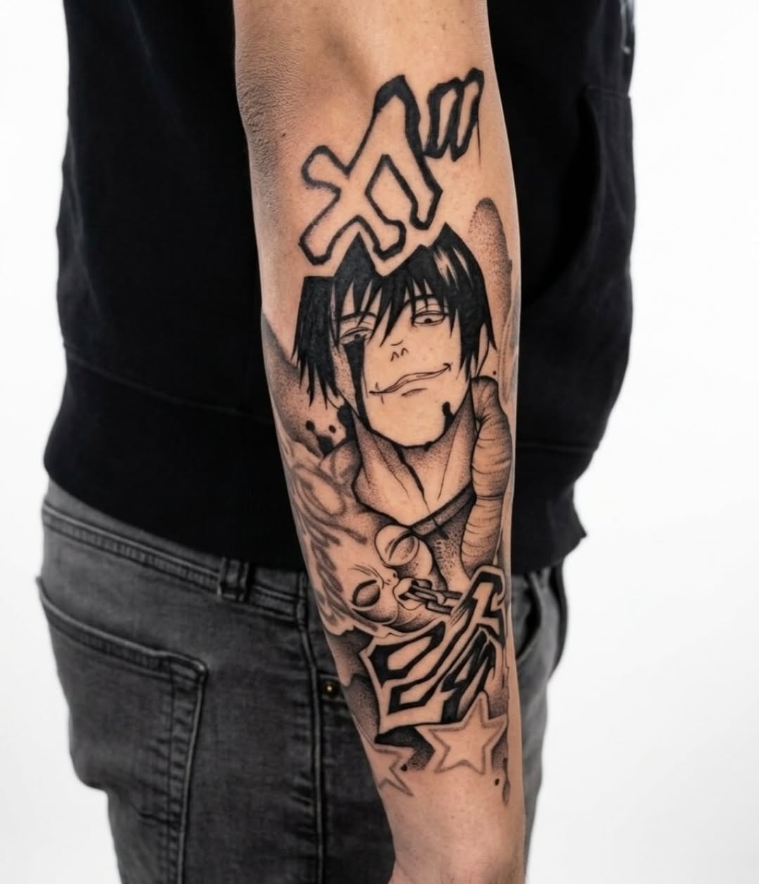 Tattoo by @javitattoo.nyc — anime, dotwork