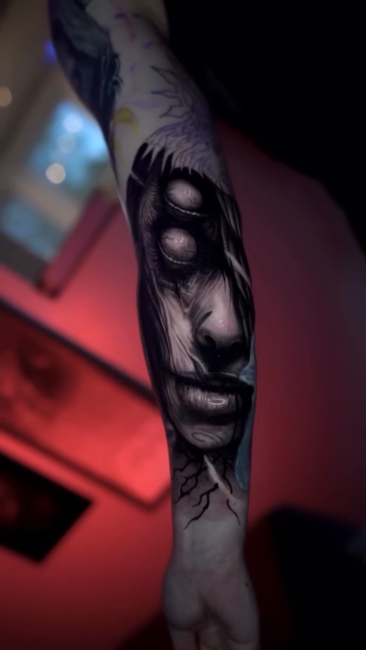 Tattoo by @devinmullentattoos — dark_realism, black_and_grey