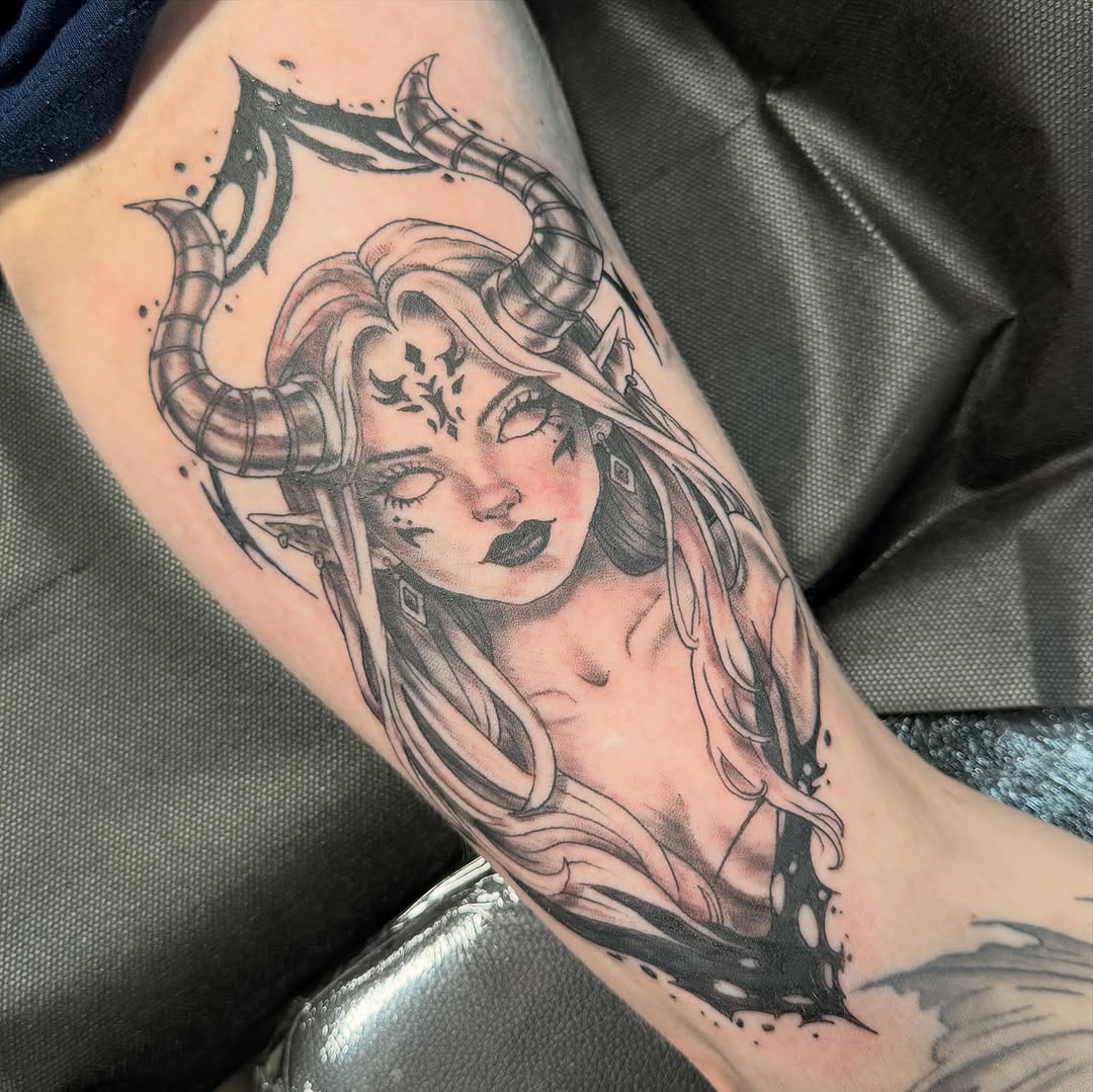 Tattoo by @_emilytattoos_ โ illustrative, black_and_grey