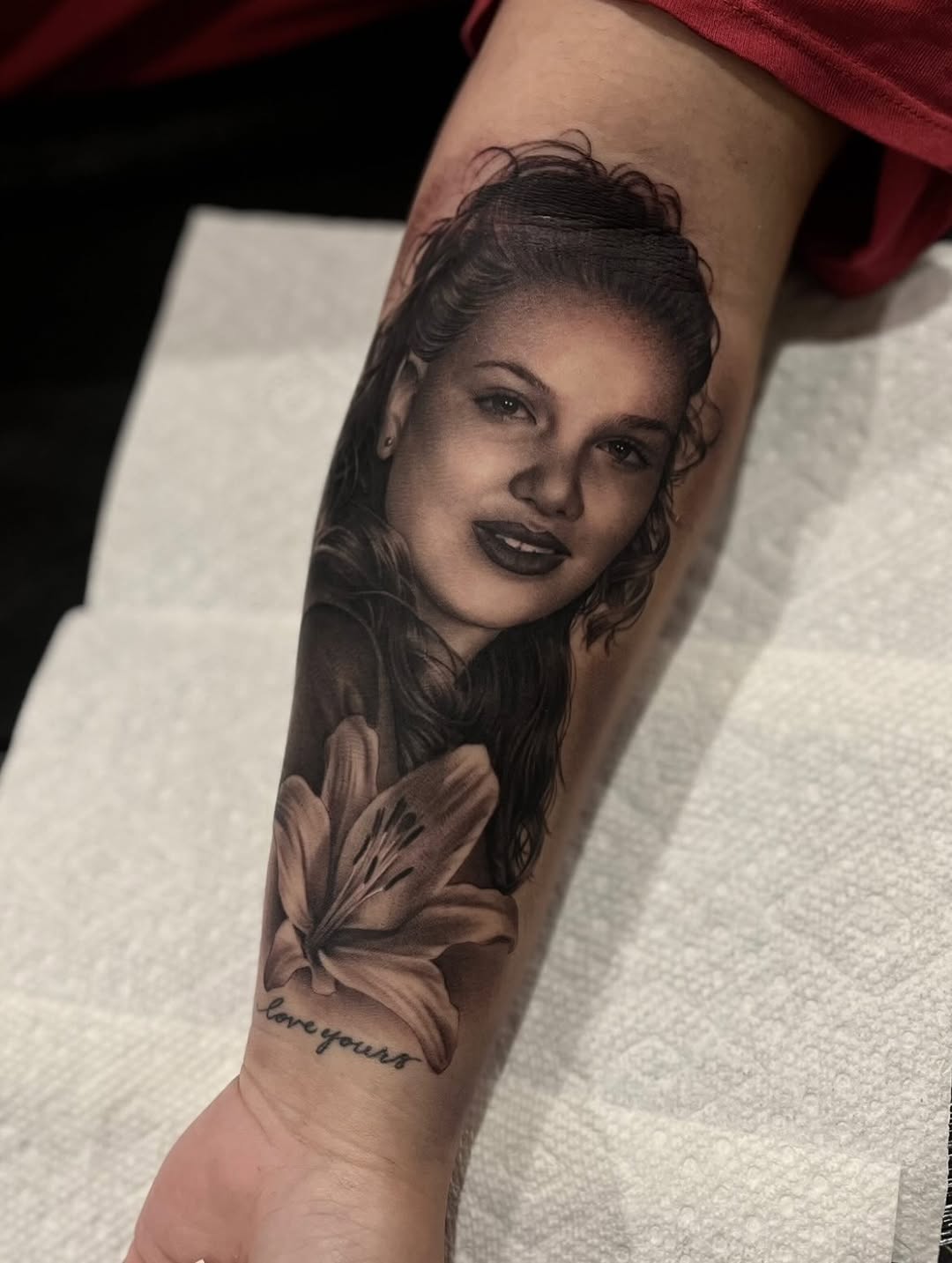 Tattoo by @4biddenfruit.tattoo โ realism, black_and_grey