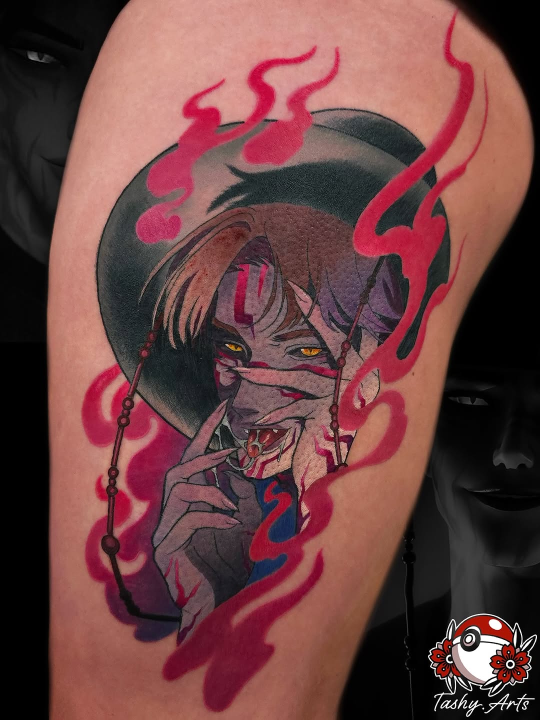 Tattoo by @tashy.arts — anime, black_and_grey