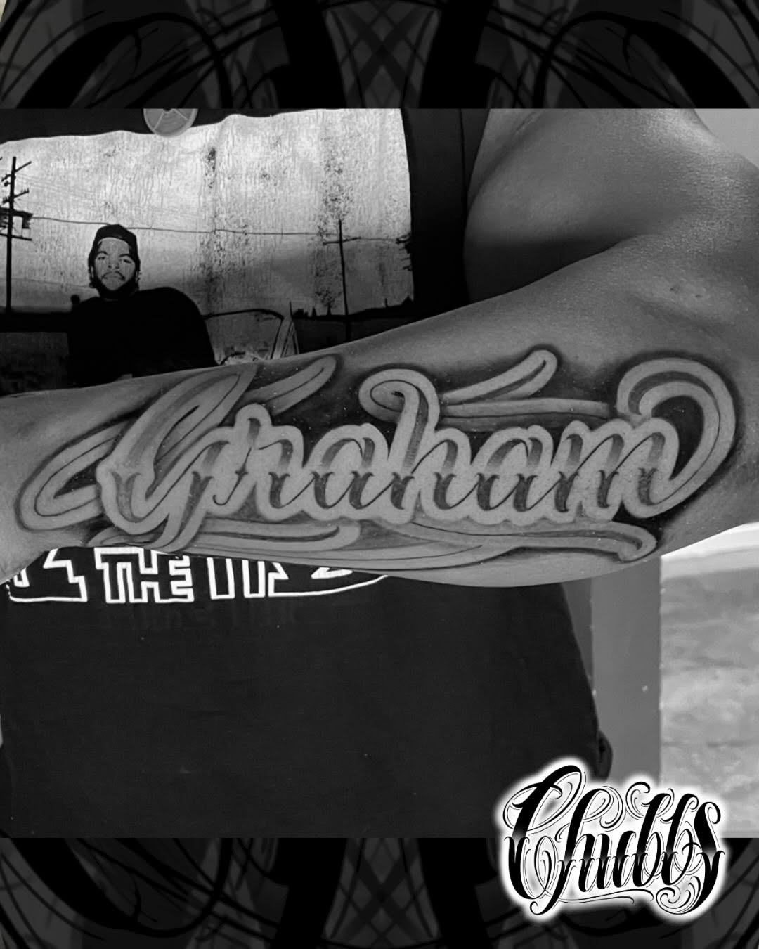 Tattoo by @tatsbychubbs — chicano, lettering_script