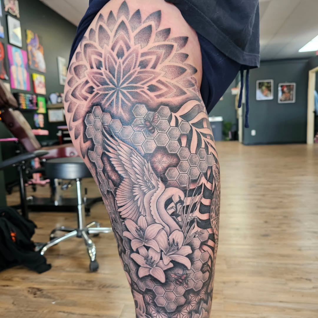 Tattoo by @indeedilly — black_and_grey, realism
