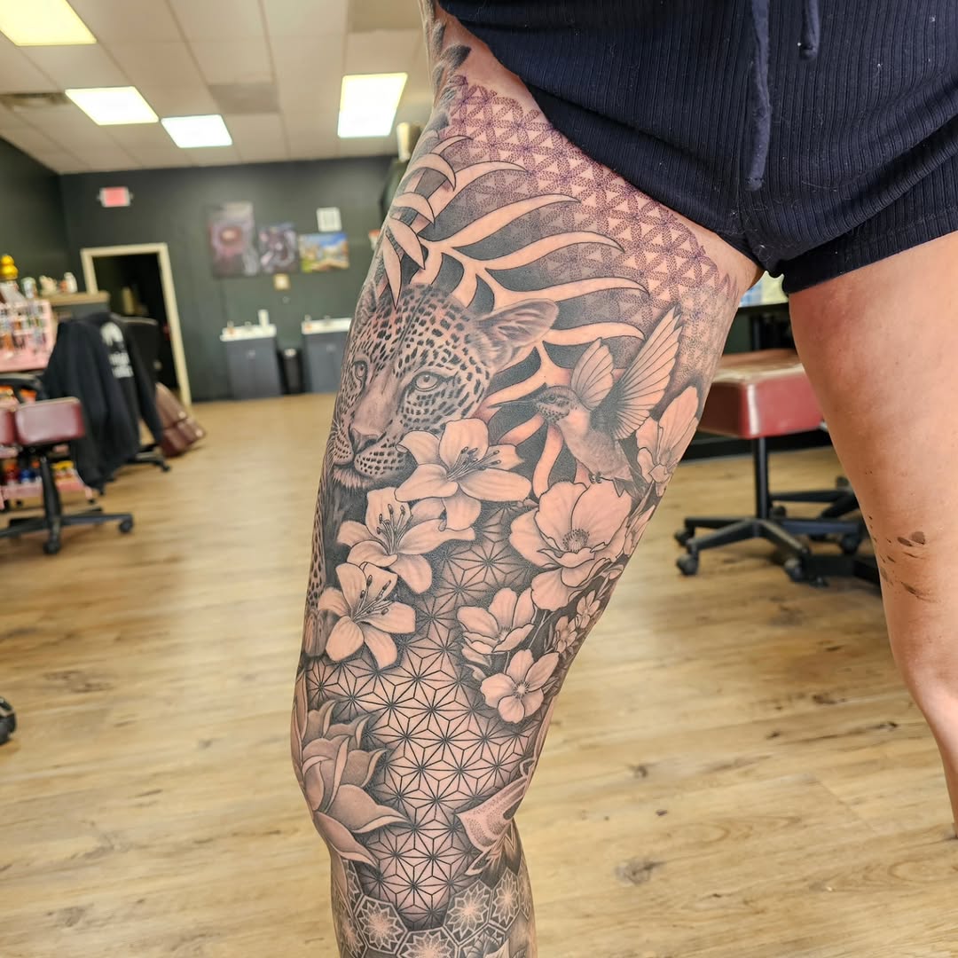 Tattoo by @indeedilly — realism, dotwork