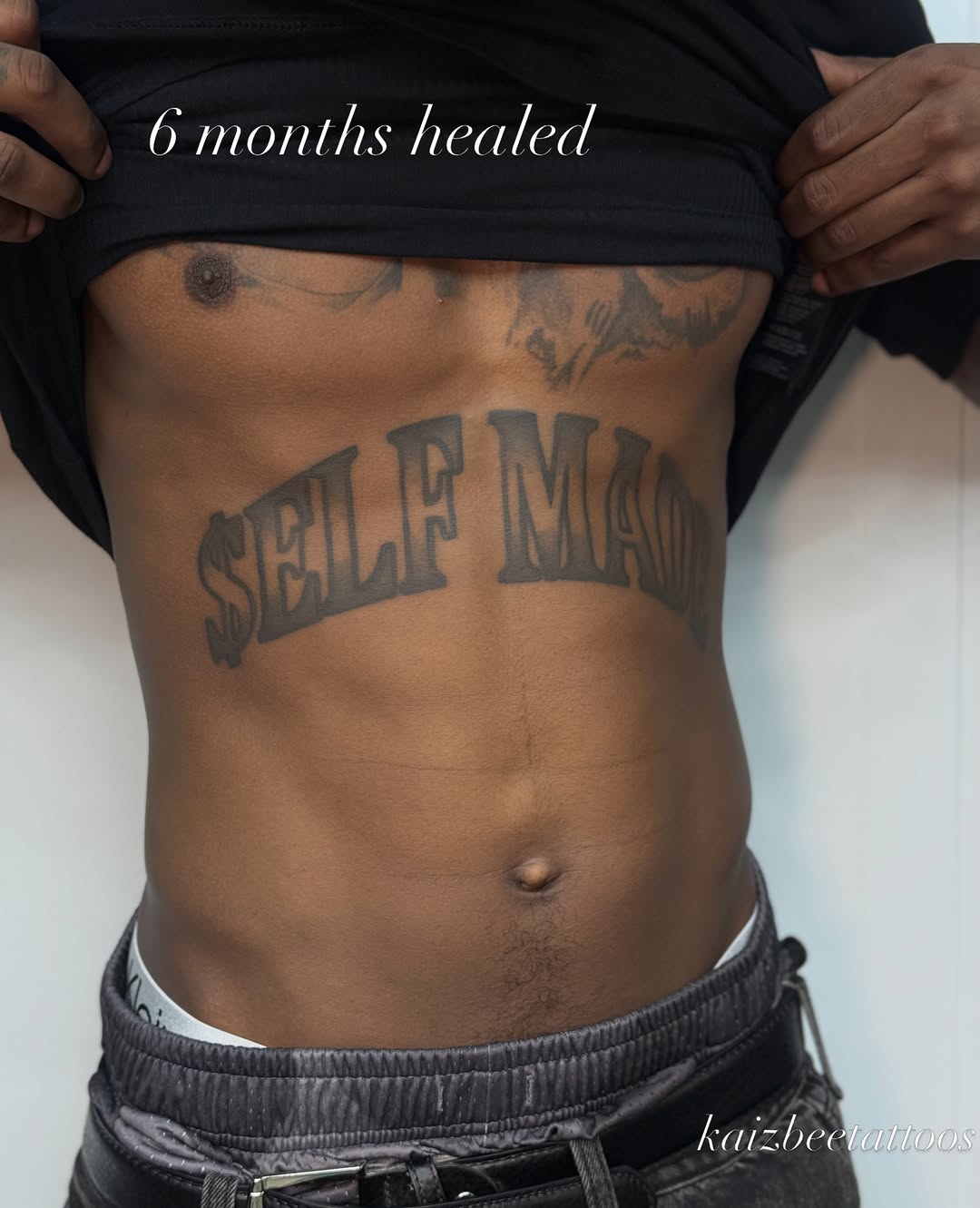 Tattoo by @kaizbeetattoos β lettering_script, black_and_grey