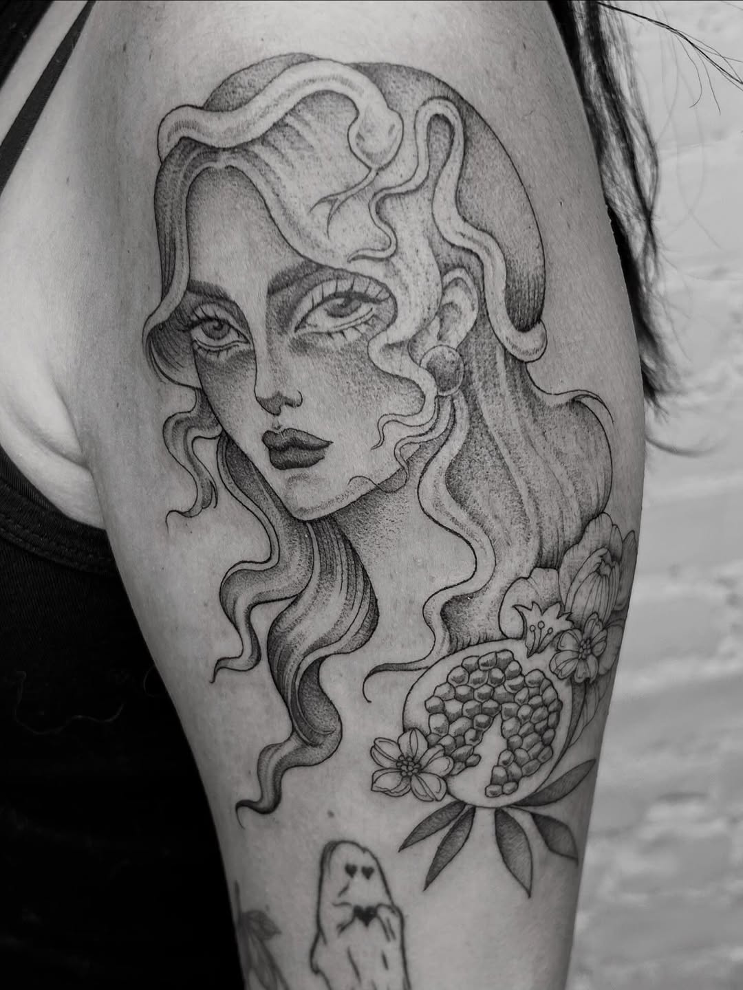 Tattoo by @oliviafoxtattoo — illustrative, black_and_grey