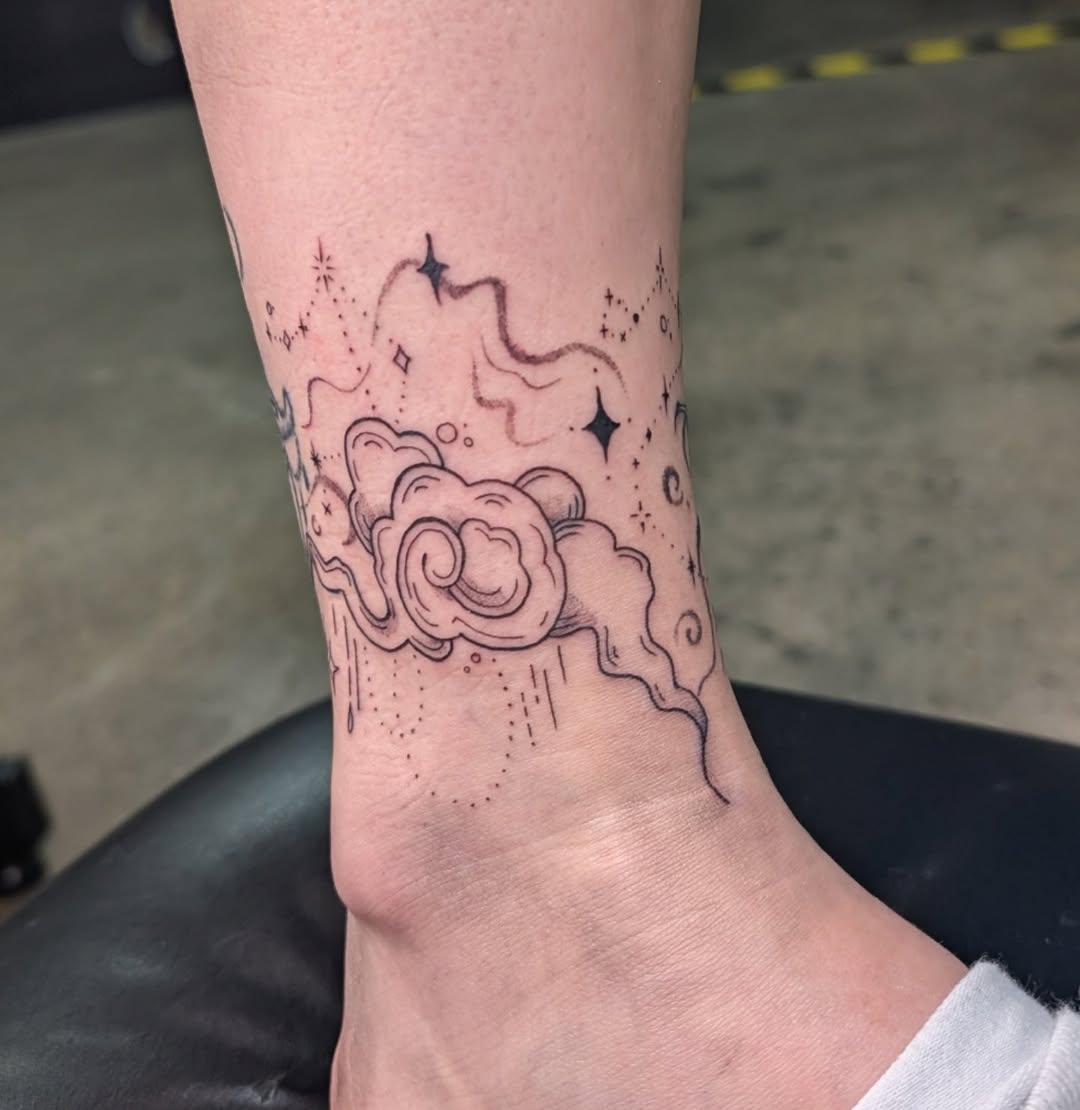 Tattoo by @caitlin.astrid — illustrative, dotwork
