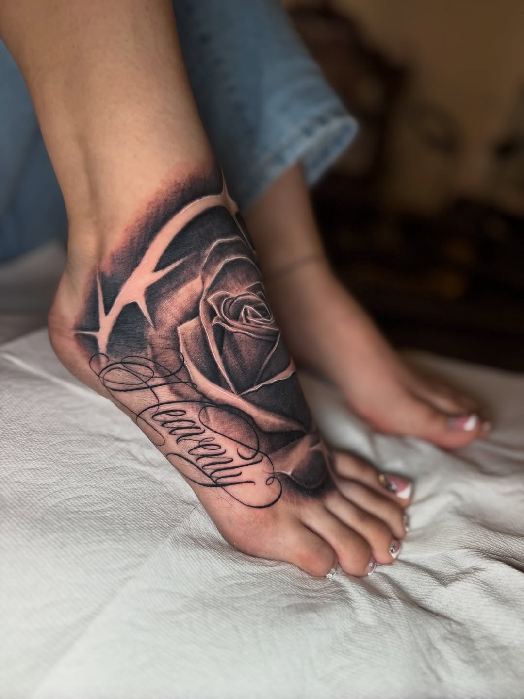 Tattoo by @freshink_tat2 — black_and_grey, lettering_script