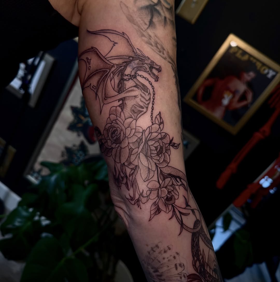 Tattoo by @inked_by_ki — illustrative, black_and_grey