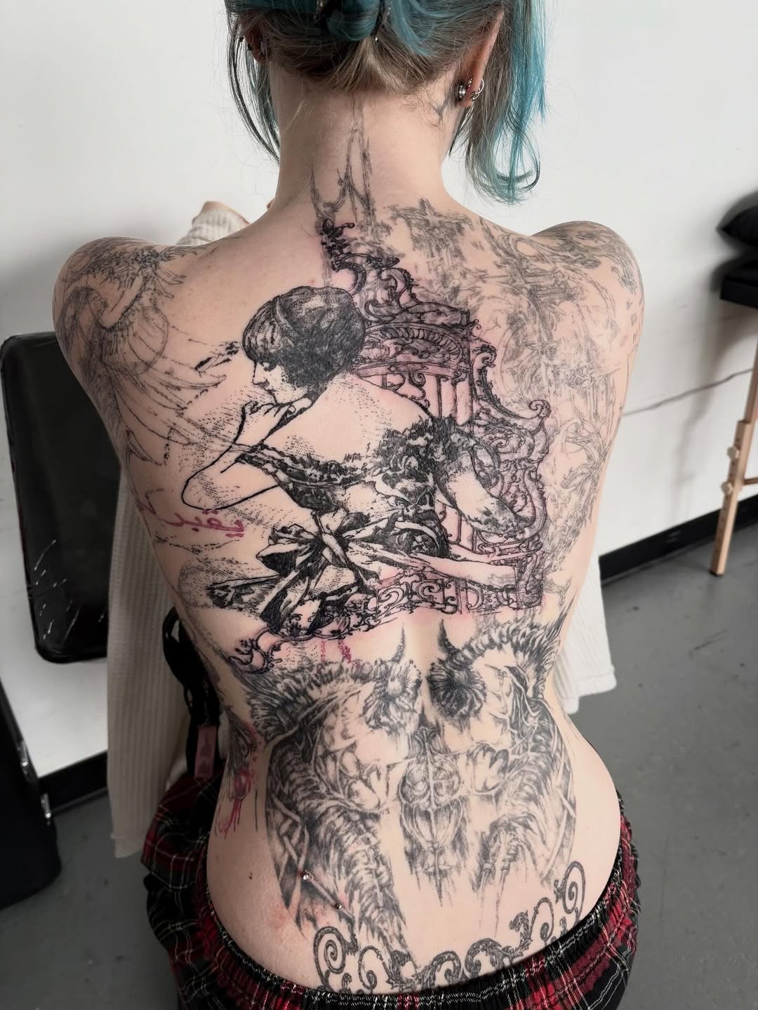 Tattoo by @spikecharms — illustrative, blackwork