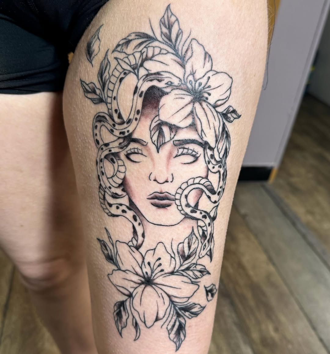 Tattoo by @hunterbeyertattoos — illustrative, black_and_grey