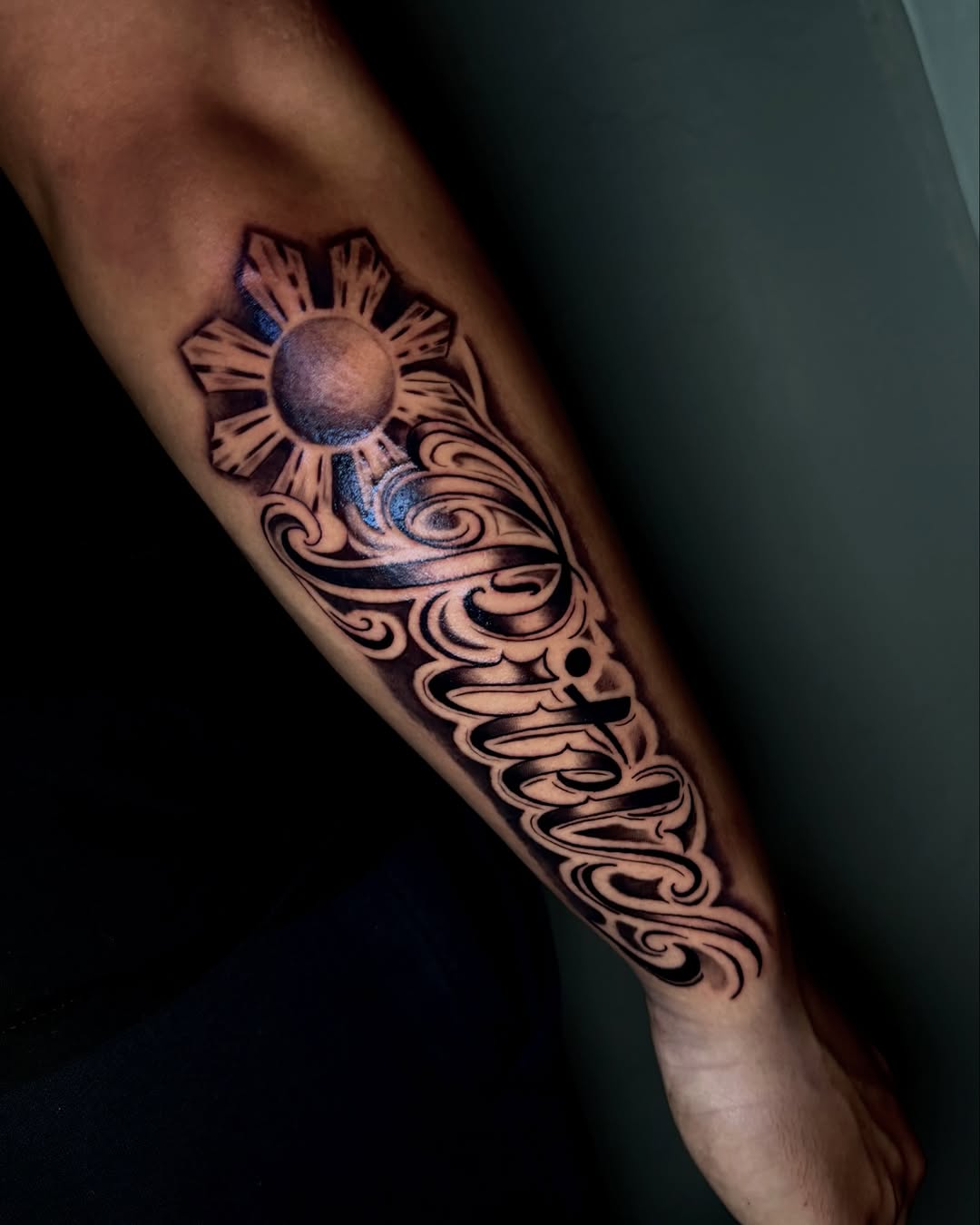 Tattoo by @mamagiatattoos โ lettering_script, black_and_grey