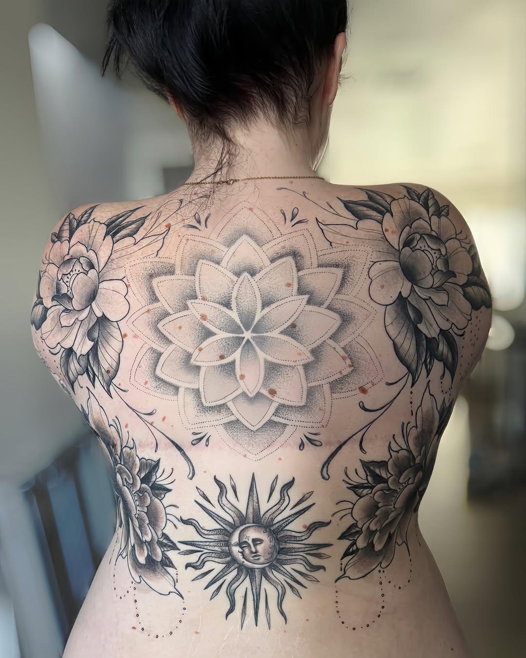 Tattoo by @rhiannontattoos — dotwork, black_and_grey