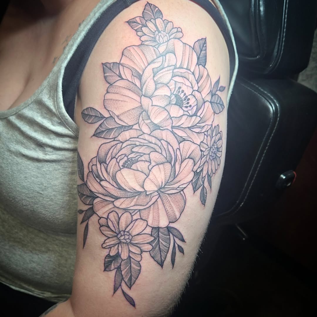 Tattoo by @killer_cait — dotwork, black_and_grey