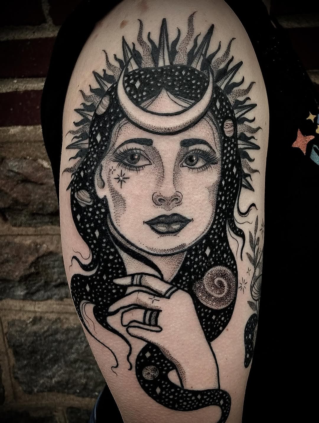 Tattoo by @sleptongroovestattoos — black_and_grey, dotwork