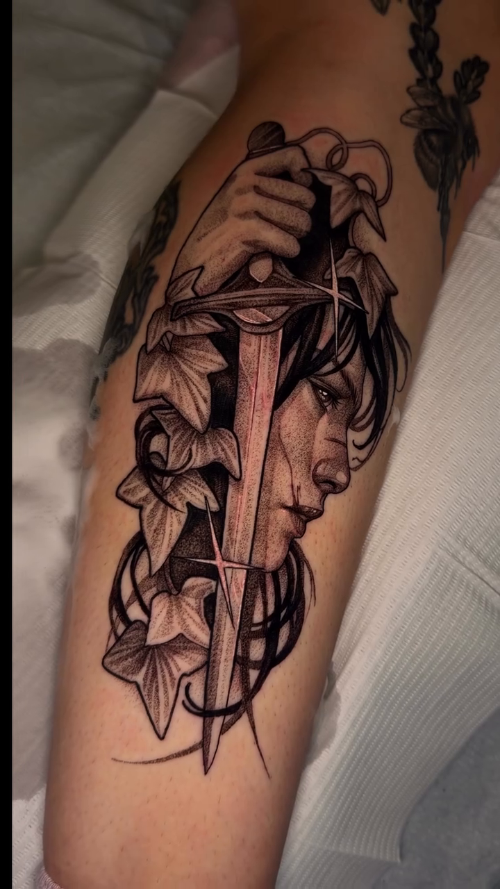 Tattoo by @dumbpeach.jpg — black_and_grey, realism