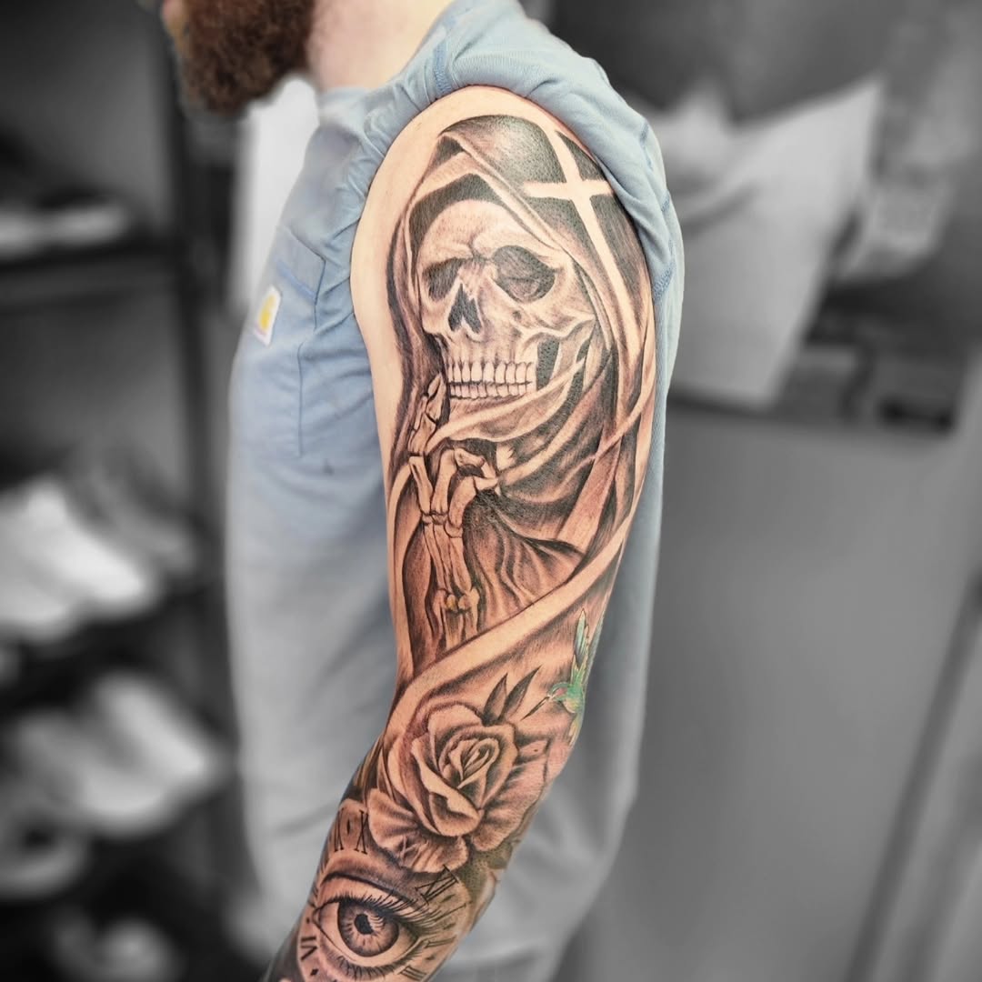 Tattoo by @tattoodennis76 — black_and_grey, realism