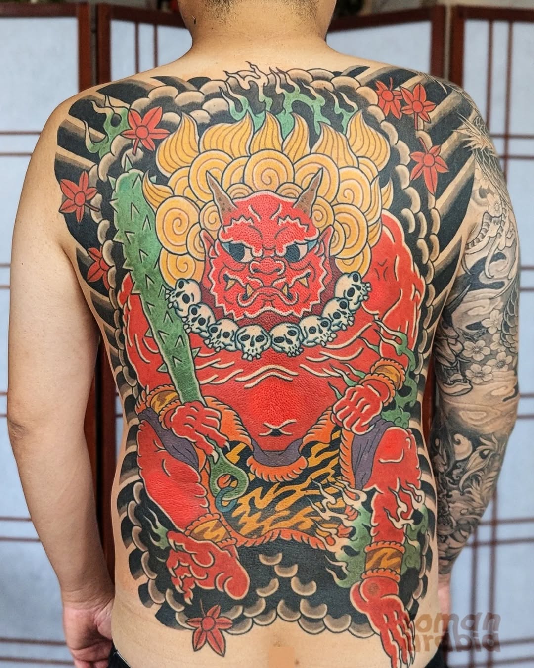 Tattoo by @roman.arabia.ink โ japanese_irezumi, black_and_grey