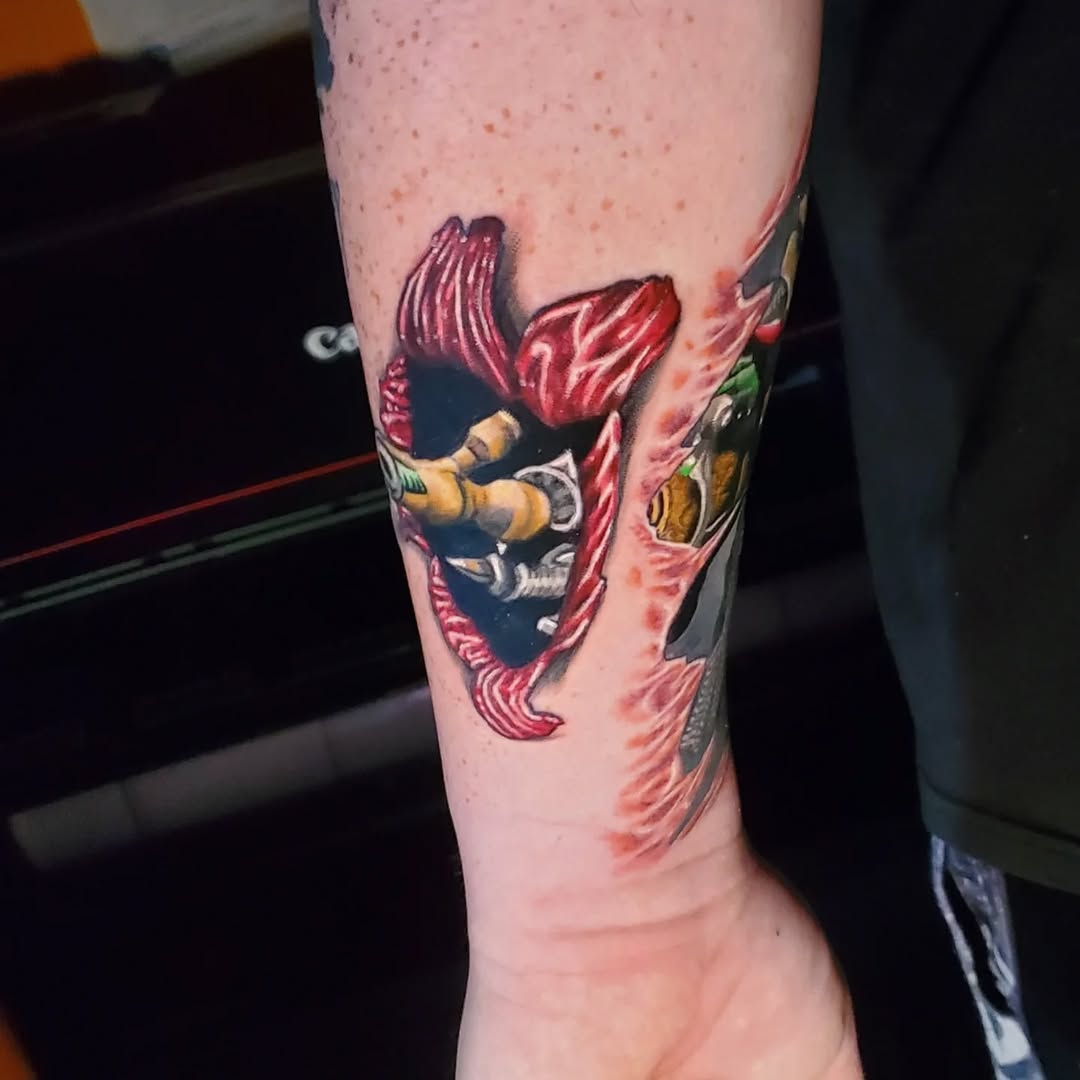 Tattoo by @mandrewtattoo — realism, trash_polka