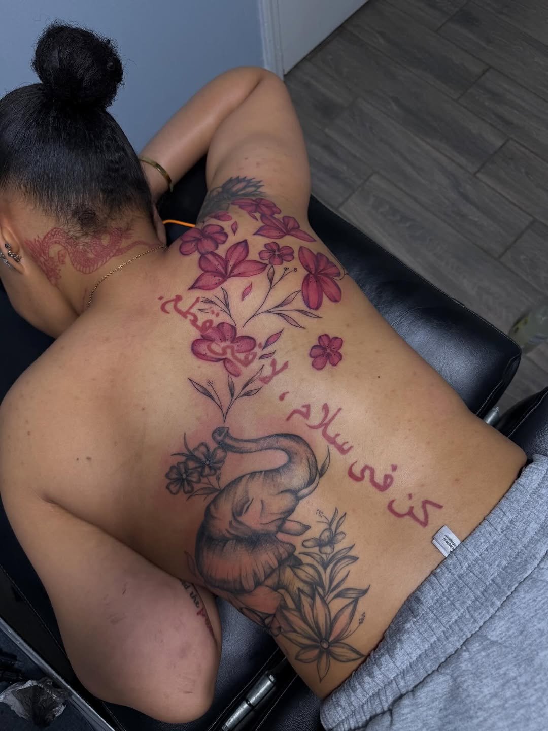 Tattoo by @stephsworldofink — black_and_grey, lettering_script