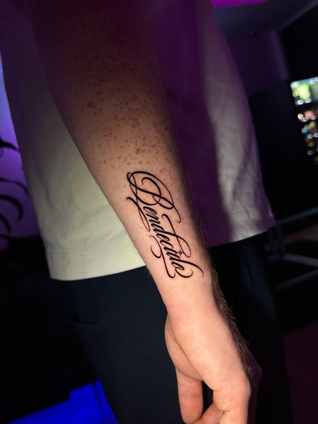Tattoo by @inkedbydoll — lettering_script, fine_line