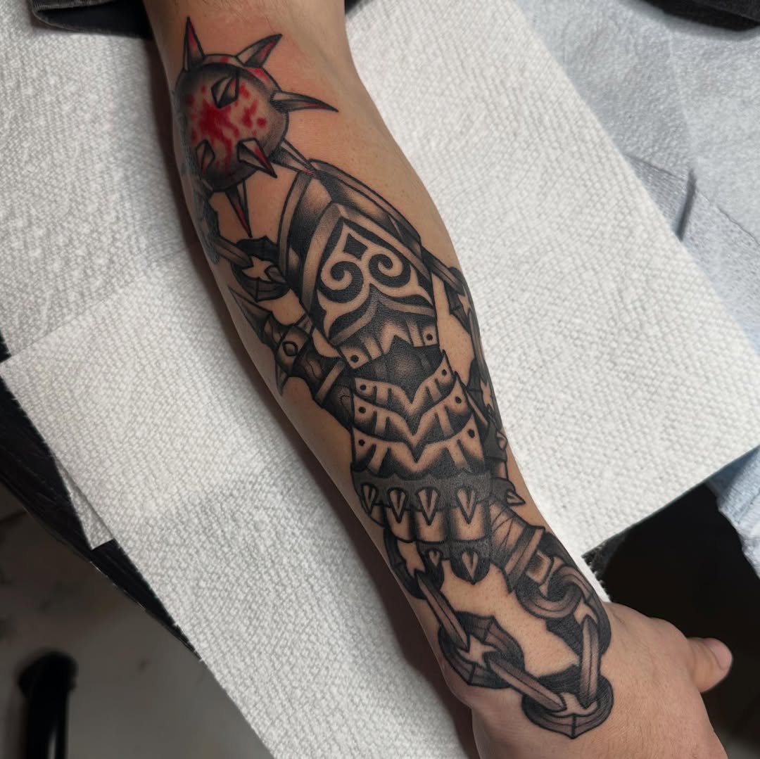 Tattoo by @wolfkieltattoos — illustrative, black_and_grey