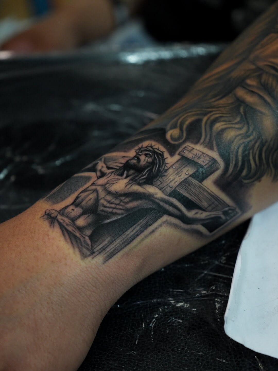 Tattoo by @tats.angel β realism, black_and_grey