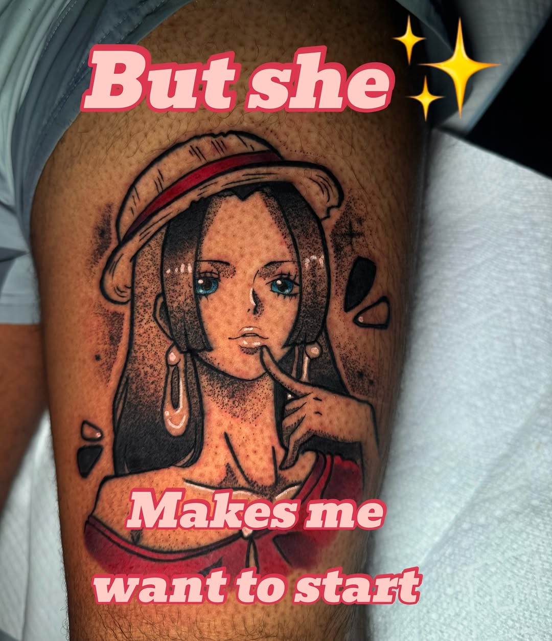 Tattoo by @cattlynnrose — anime, dotwork