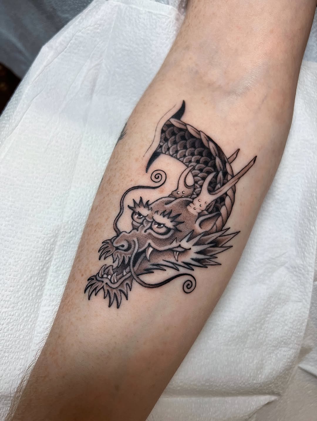 Tattoo by @mickeyycarlisle — japanese_irezumi, black_and_grey