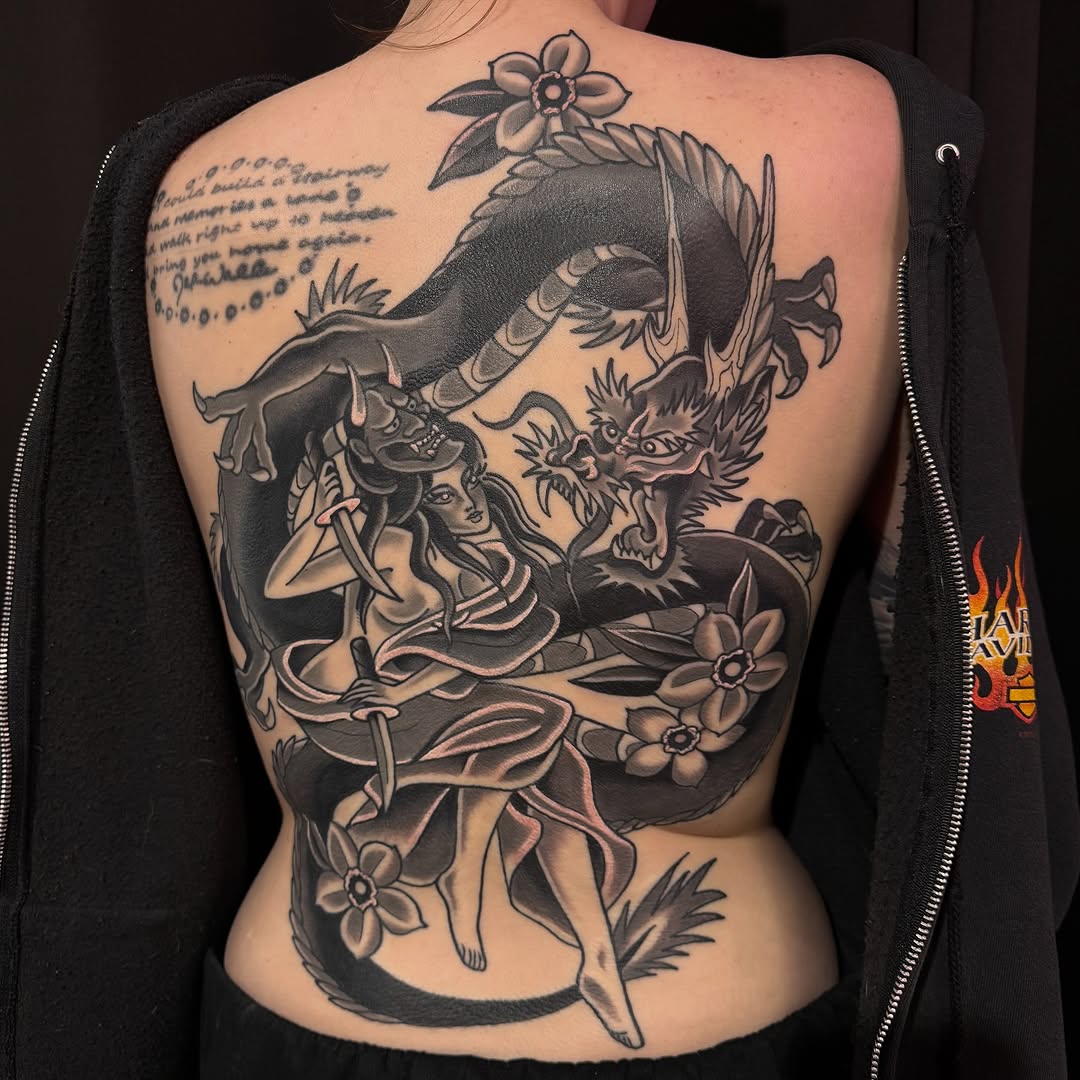 Tattoo by @tattoosbykatstout — japanese_irezumi, black_and_grey