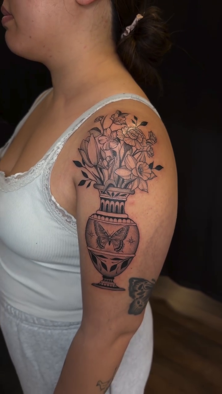 Tattoo by @inkpriscilla — illustrative, black_and_grey