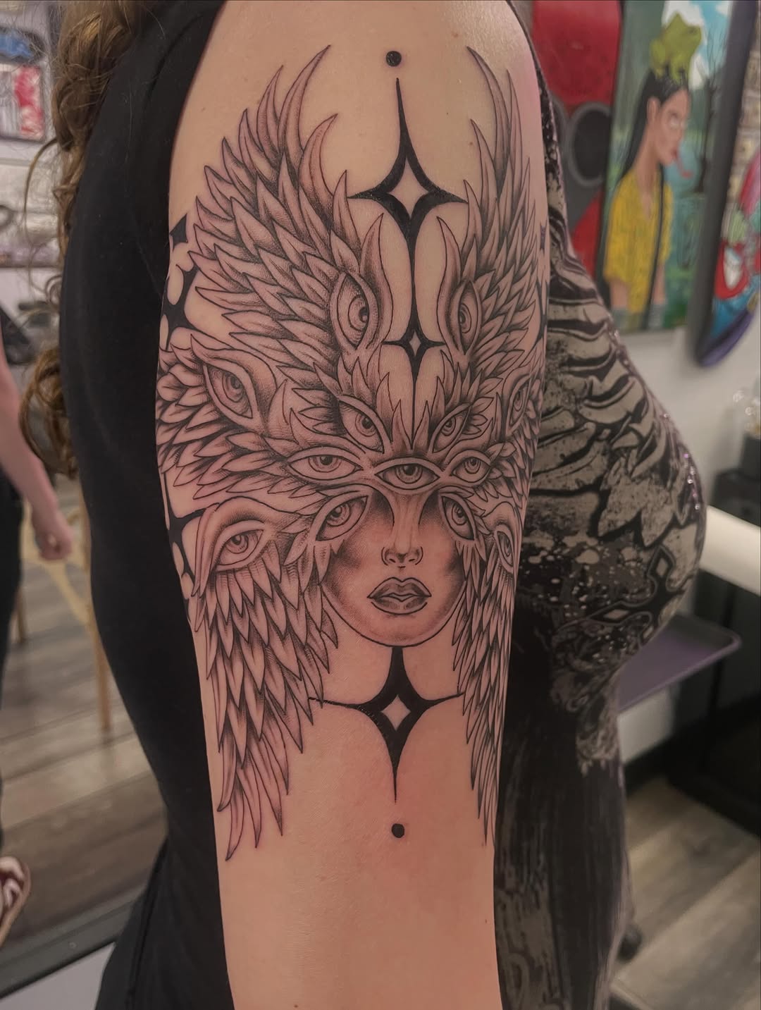 Tattoo by @tattoomebella — black_and_grey, illustrative