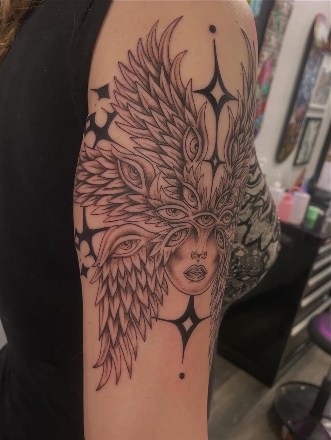 Tattoo by @tattoomebella — black_and_grey, illustrative