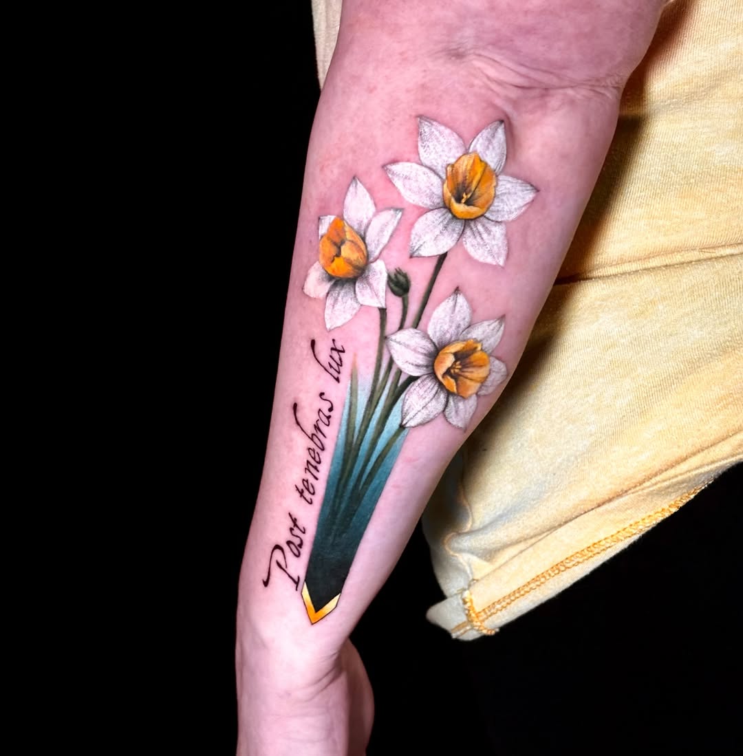 Tattoo by @songsparrowink — realism, lettering_script