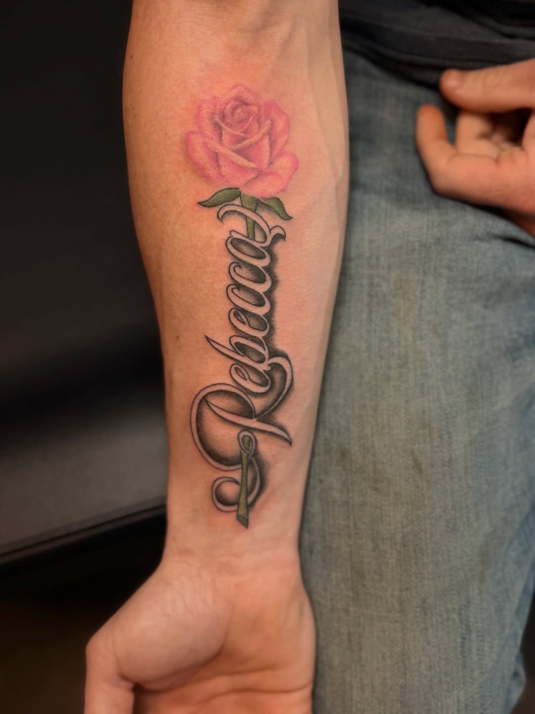 Tattoo by @boeshane — lettering_script, realism