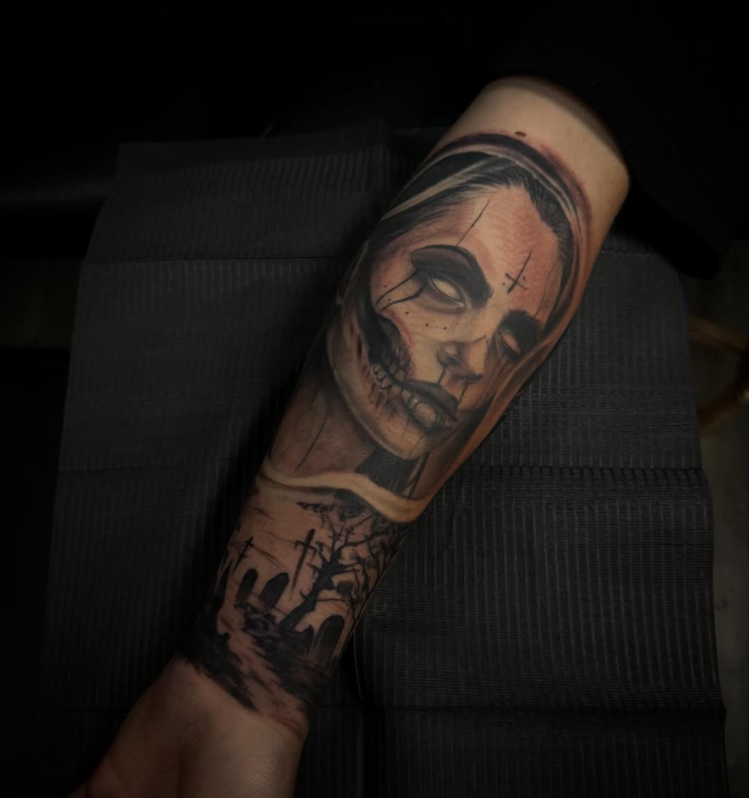 Tattoo by @_keags_the_meags_tattoos_ — black_and_grey, dark_realism