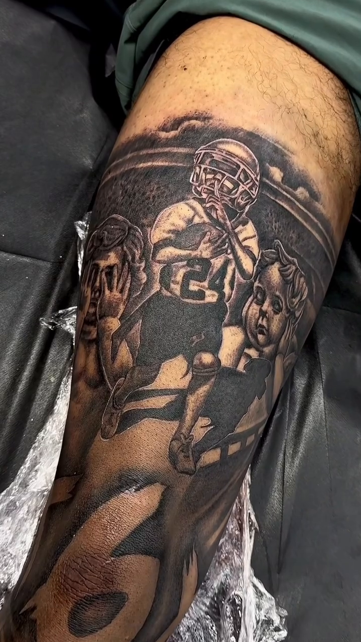 Tattoo by @tatt2t — black_and_grey, realism