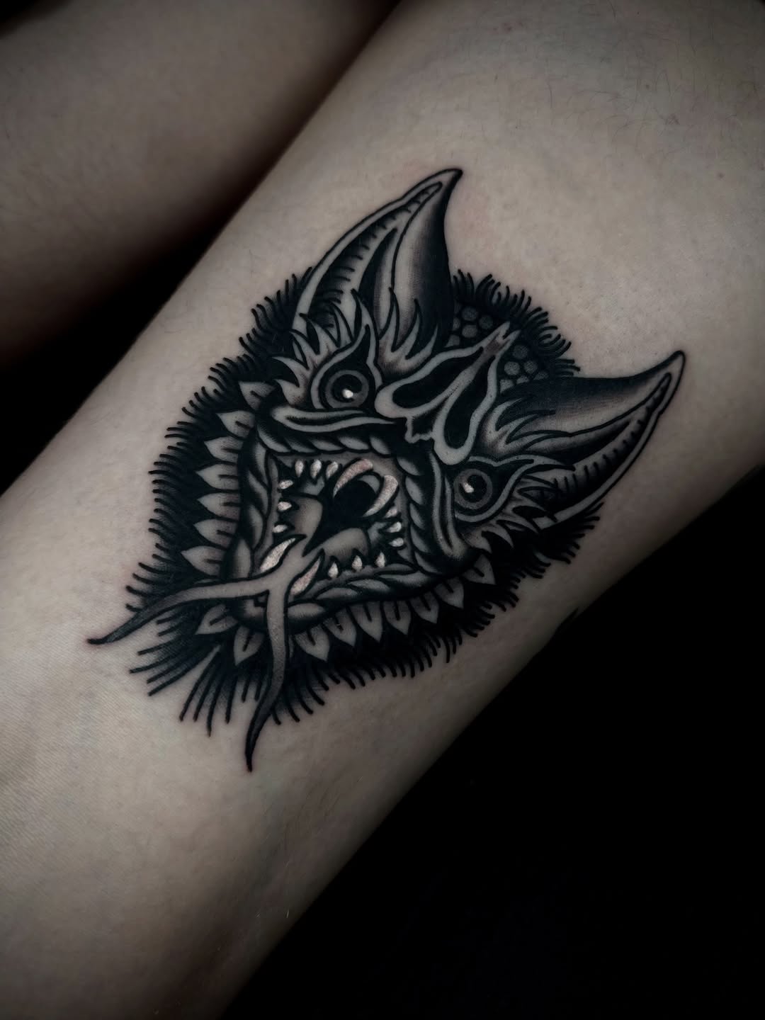 Tattoo by @tatslingingslasher — blackwork, neo_traditional