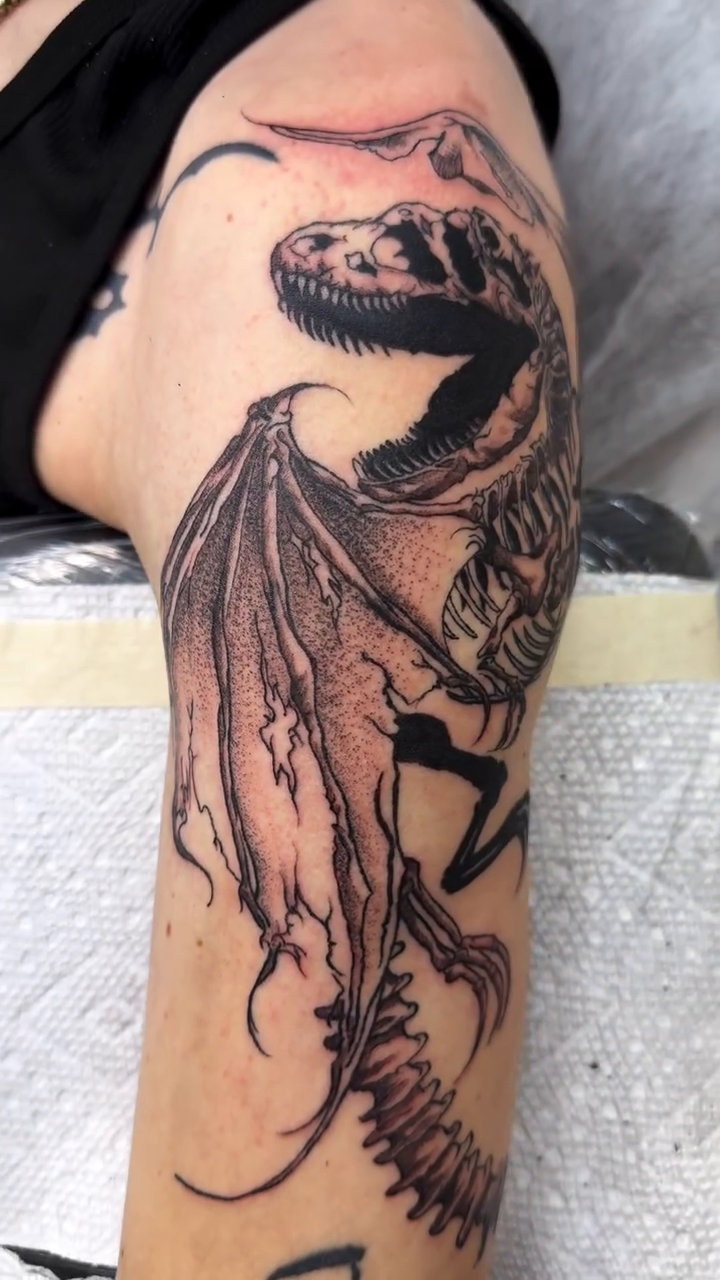 Tattoo by @night.owl.tattoo โ dark_realism, black_and_grey
