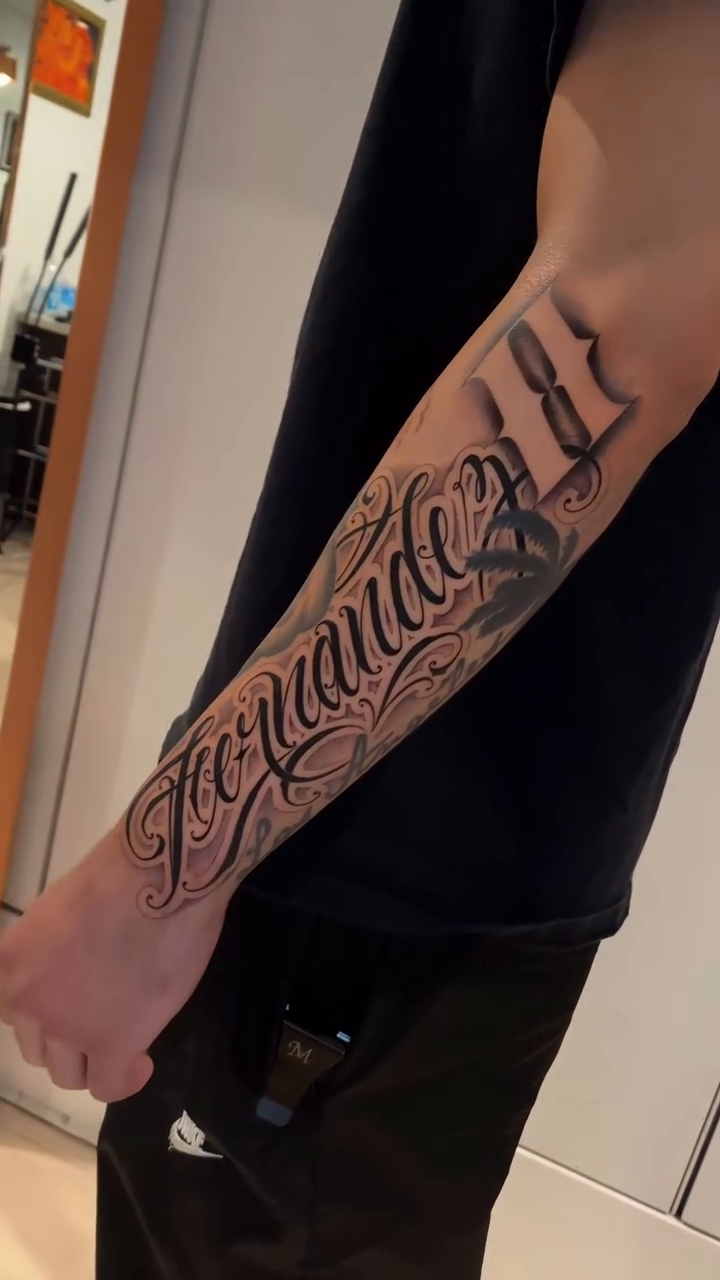 Tattoo by @sionerdcd — lettering_script, chicano