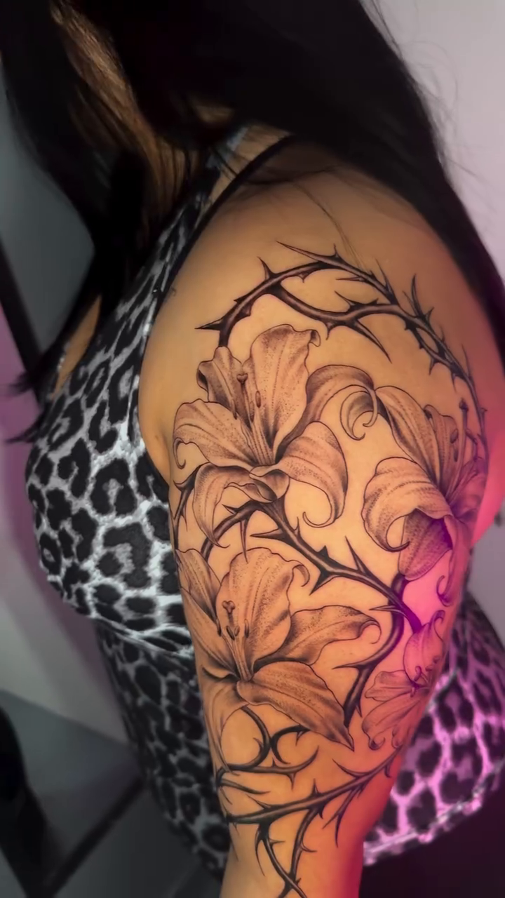 Tattoo by @demonica_ink666 — fine_line, black_and_grey