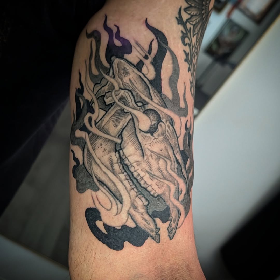 Tattoo by @cabinfevertattoo โ black_and_grey, realism