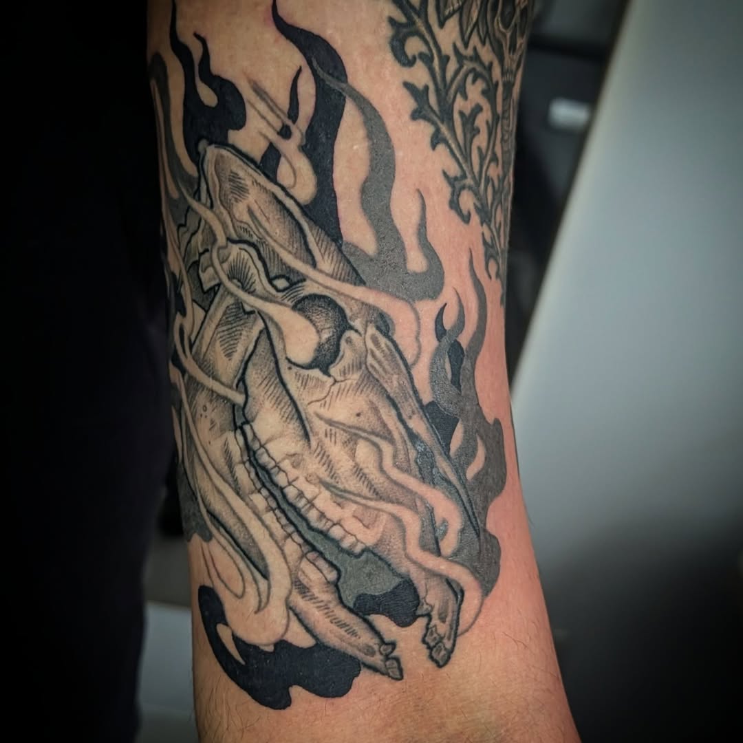 Tattoo by @cabinfevertattoo โ black_and_grey, realism