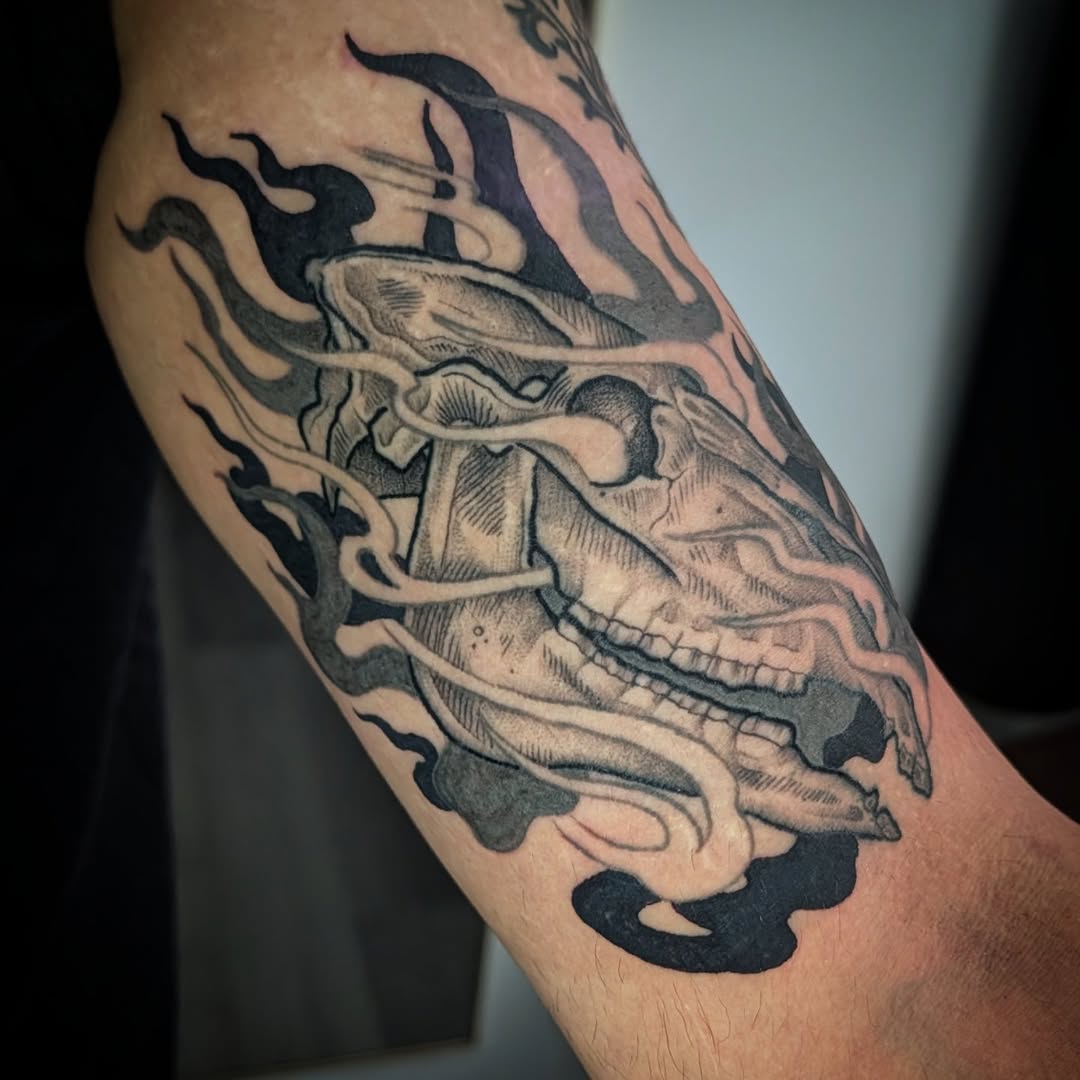 Tattoo by @cabinfevertattoo โ black_and_grey, realism