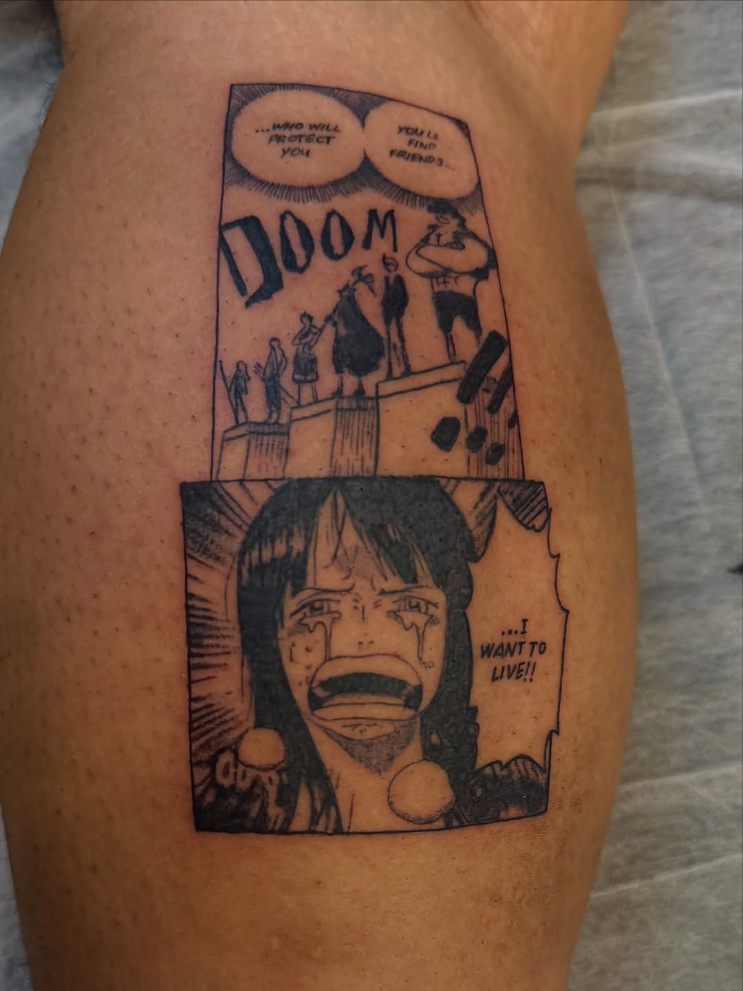 Tattoo by @tofuskintattoo β anime, black_and_grey