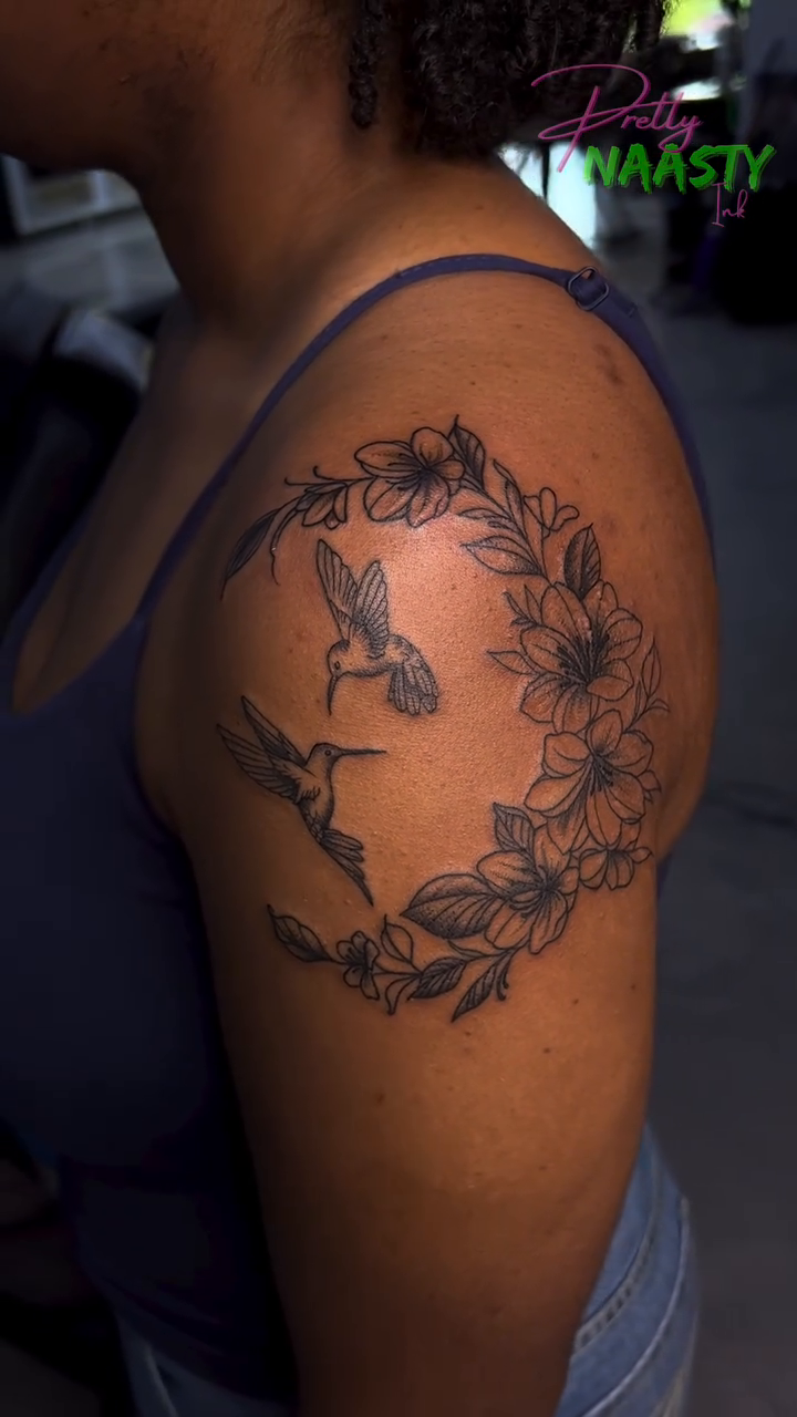 Tattoo by @prettynaasty_ink — fine_line, black_and_grey