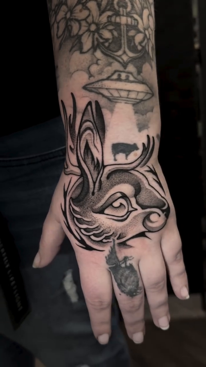 Tattoo by @l0ufio — black_and_grey, dotwork